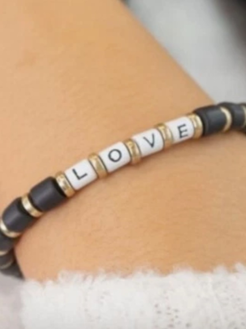 Plunder LOVE Bead Stretch Bracelet - Black, White & Gold